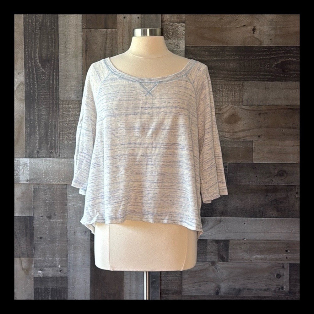 NWT! Free People blue 3/4 sleeve sweater medium waffle knit angelic coastal